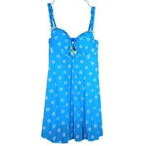 Vintage Victoria's Secret Blue Polka Dot Babydoll Lingerie 34B Y2K 2007 Coquette